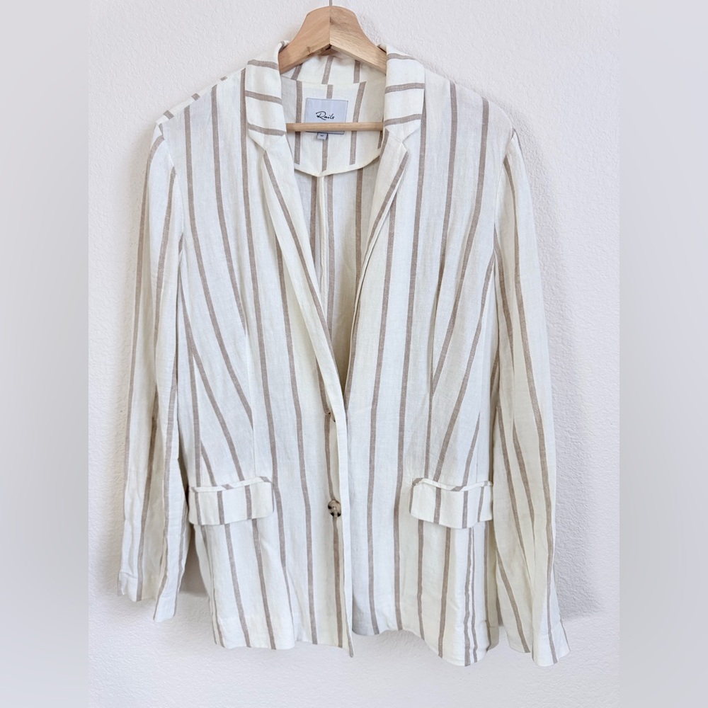 Rails Linen Blend Striped Blazer Ivory Taupe Size Medium